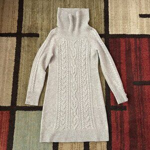 Ann Taylor Loft Lambswool Cable Knit Sweater Dress Size Medium Cowl Neck